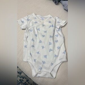 Ralph Lauren. White Baby Kimono Onesie with Blue Sailboat Print